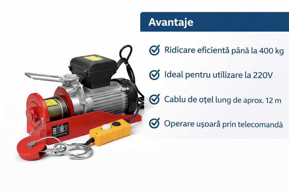 Macara electrica 200-400 kg cablu 12m 220V pentru atelier