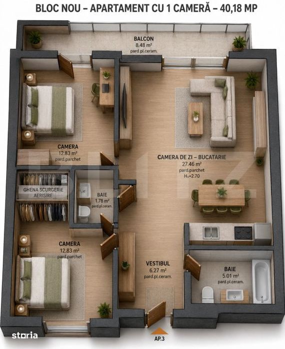 Apartament De 3 Camere – Bloc Nou – Zona Tudor – 74,62 Mp — fotografia 1