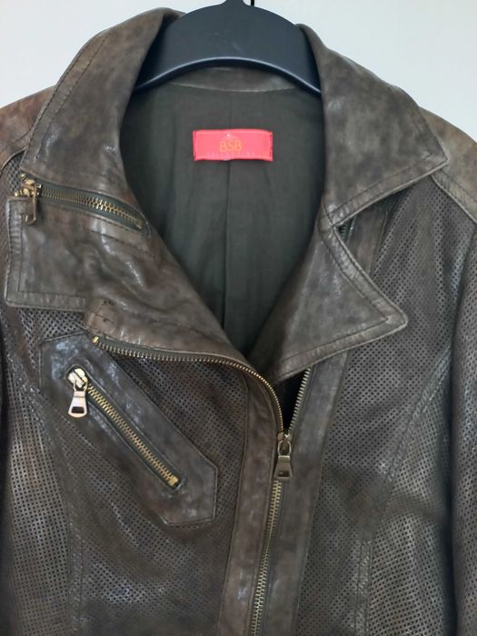 Маслено зелено яке BSB от естествена кожа