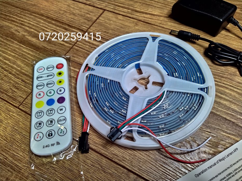 Kit Banda Led DIGITALA 5050 RGB IP65 / 5m cu Bluetooth +Telecomanda RF