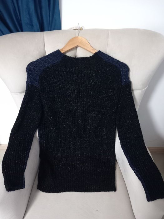 Pulover lung tricotat Uterque bleumarin cu negru mărimea S