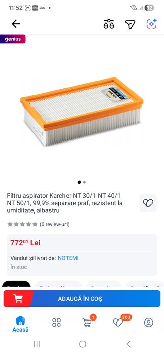 Filtru  aspirator Karcher NT 30/1 NT 40/1 NT 50/1/55/64, 99,9% Umed si