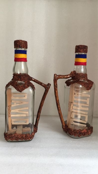 Sticle handmade port popular, sculptura lemn  Cu dedicatii Cadou!