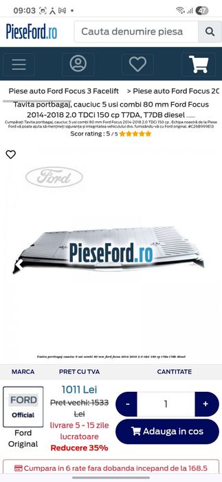 Tăviță portbagaj polita bagaje focus mk3.5 2016 combi 5 uși