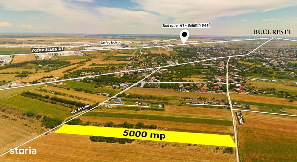 Teren intravilan construibil Bolintin Deal 5000 mp – dublă deschidere