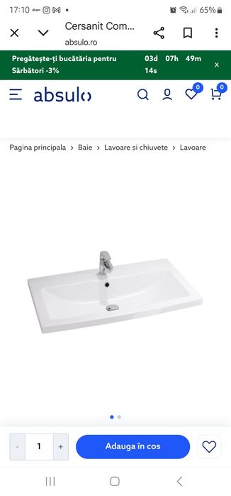 Lavoar baie  Cersanit 80x45 cm+ dop cu clik-clak