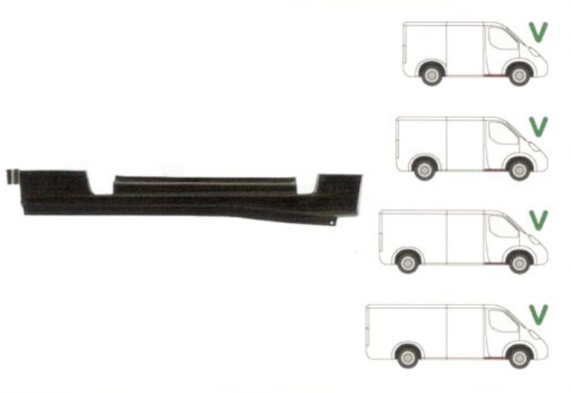Prag Ford Transit (V184/5) 05.2000-04.2006, Transit/Tourneo (V347/8) 05.2006-04.2013, Usa Fata partea dreapta, sub usa fata, din metal