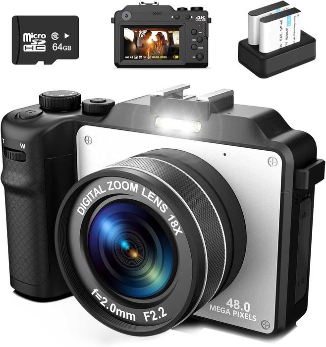 Цифрова фотокамера TEKXDD, 4K Vlog камера+ 64 GB SD карта