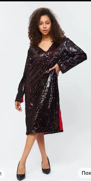 Вечернее черное платье с пайетками. Размер 44-48. Новое.