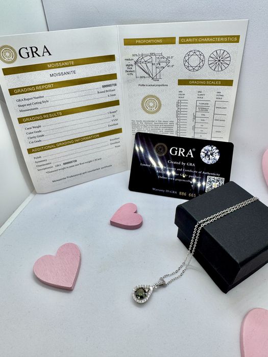 Сребърно колие с мойсанит (диамант) 1 карат