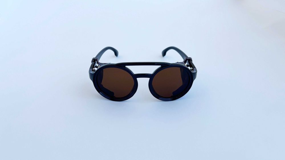 Ochelari de soare Steampunk Rotunzi Maro cu Piele ecologica