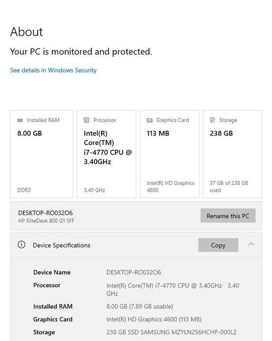 Unitate Calculator HP EliteDesk 800 G1 SFF I7-4770 8 GB RAM 256 SSD
