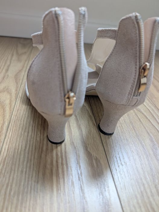 Sandale damă elegante din piele întoarsă ecologică bej/nude, mărimea 38 (