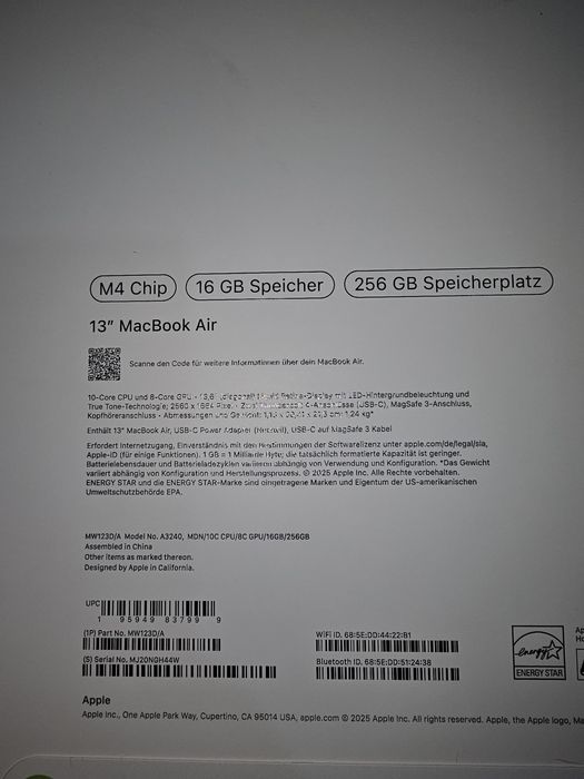 Apple MacBook Air 13" M4, 16GB