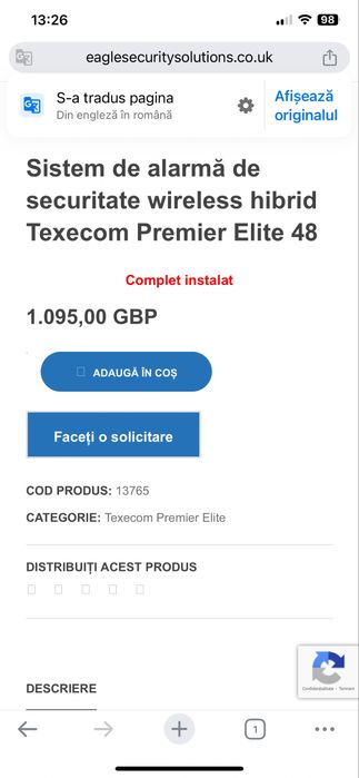 Alarma wireless Texacom Premier Elite 48