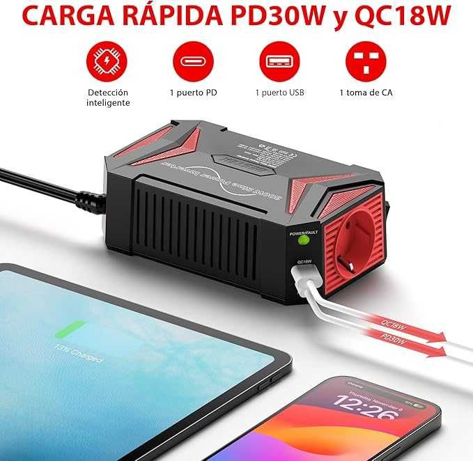 Invertor Auto Onda Pure 300W, Transformator Invertor 12V la 220V