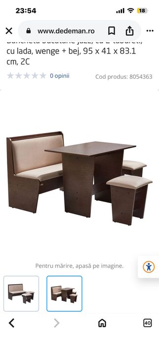 Masă bucătărie banchetă și 2 taburet- scaune