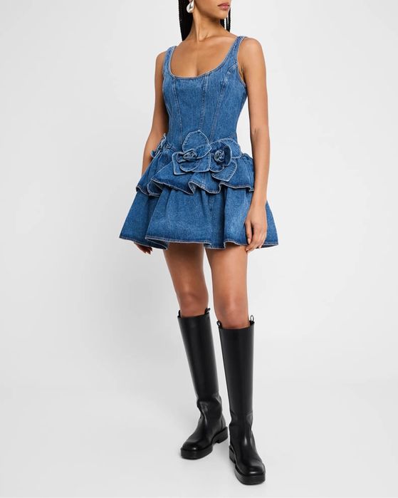 Дънкова рокля с 3D рози