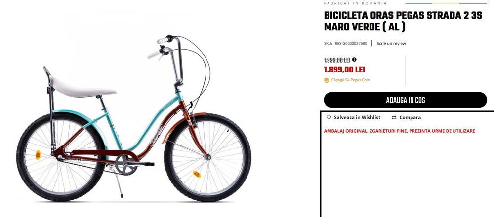 Vand bicicleta Pegas Strada 2 - Turcoaz Mofturos ALUMINIU
