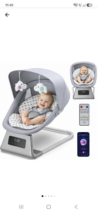 Leagan si Balansoar Electric 3D Motion BabyHug™ cu Telecomanda si Functie Bluetooth, Panou Digital Easy Touch, 5 Moduri/5 Viteze, Spatar Reglabil