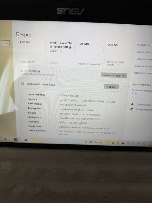 Laptop  ASUS VivoBook Flip 14 TP412UA cu touch screen