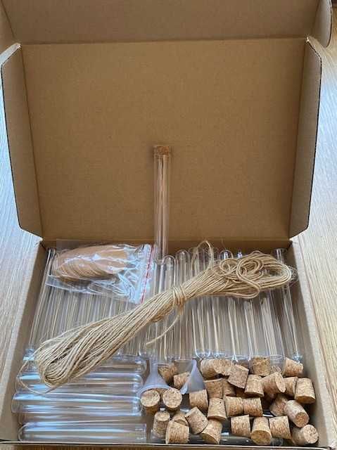 Set 42 eprubete plastic cu dop de pluta + etichete - decor/candy bar