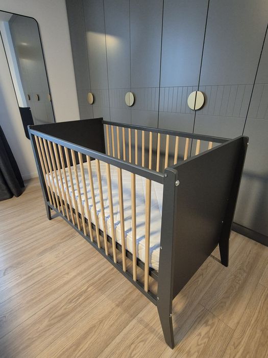 Patut copil/bebelus gri 120x60 cm + saltea spuma cocos