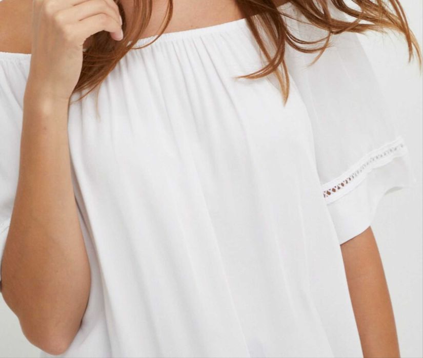 Bluza cazuta pe umeri, barcuta, alb, nou, S/36