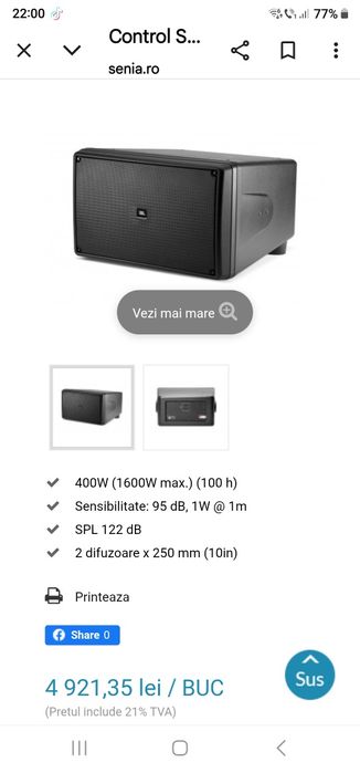 JBL CONTROL SB2210-WH Subwoofer + 2 sateliti