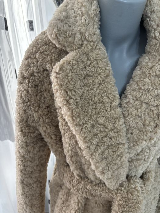 ZARA palton lung Teddy / faux shearling cu cordon – NOU cu etichetă – S