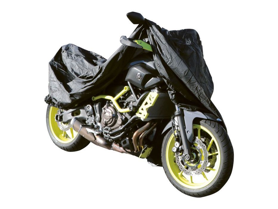 Prelata motocicleta universala Carpoint 245x80x145 cm, impermeabila din PVC, cu fereastra pentru numar de inmatriculare si husa depozitare