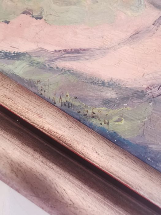 Антикварна картина масло платно рамка авторска подписана