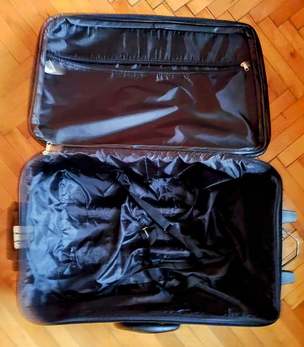 Запазен мек, платнен куфар 65/40/33 см, с разширител, черен, 2 колела