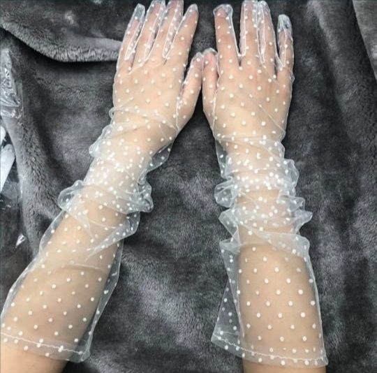 Перчатки длинные в горох сетка