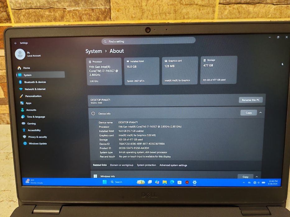 Laptop DELL i7 1165G7, SSD 500 GB, 16 GB RAM, display full HD 15.6 inch ca nou