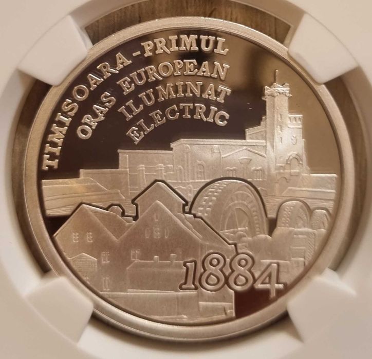 Moneda BNR 10 lei argint Timisoara primul oras... gradata NGC PF 69 UC