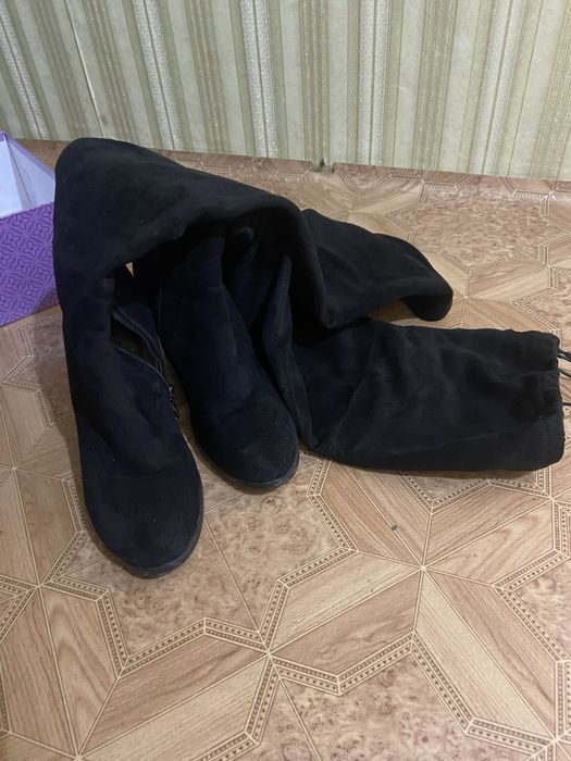 Ботфорты на каблуках замша