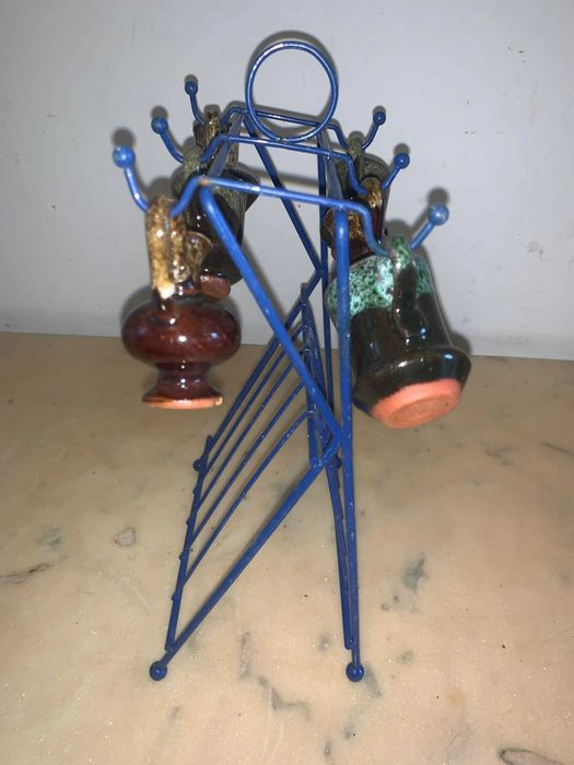 Set de sase paharute tuica din lut cu suport