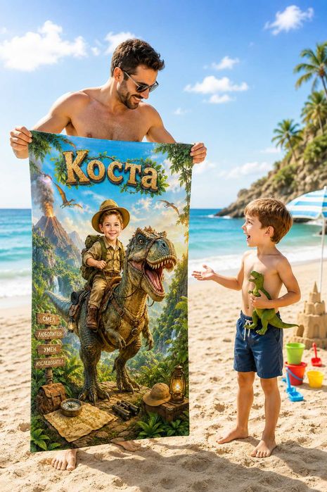 Персонализирана детски кърпа за плаж. Детски плажни кърпи/ хавлии с име