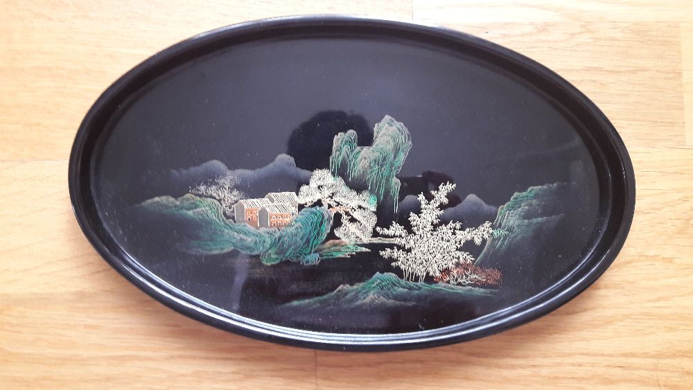 Tava din abanos cu peisaj-Japonia