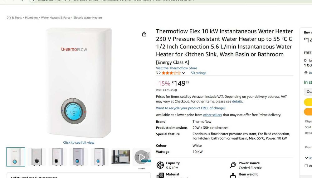 Încălzitor de apă instantaneu 230 V Thermoflow Elex 10 kW