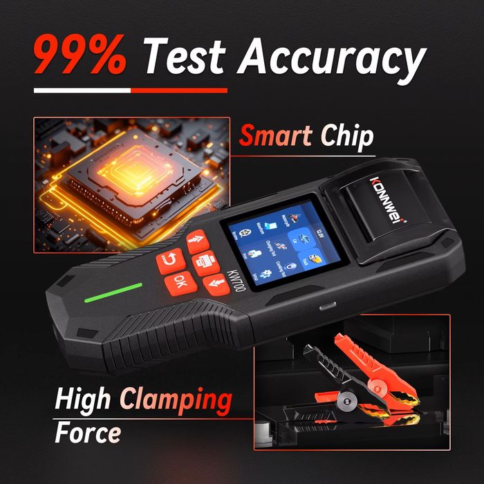 KONNWEI KW700 - Analizor / Tester BATERIE Auto 12V / 24V PROFESIONAL cu IMPRIMANTA integrata, Rating 10-2000 CCA, Capacitate 5-220 Ah - NOU / SIGILAT
