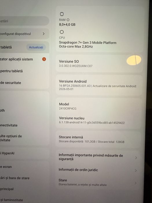 Tabletă Xiaomi Pad 7  CA NOUA(11.2", 8GB RAM, 128GB, Snapdragon 7+ Gen 3) Gray, Garantie Emag August 2028