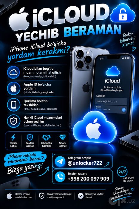 iCloud ochamiz qoraytirilgan bolsa ham айклод йечамиз