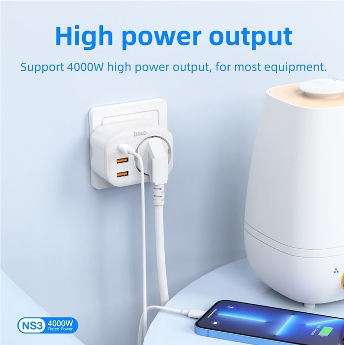 Hoco NS3 Сетевой фильтр EU мощности 4000W/ PD20W QC3.0+18W