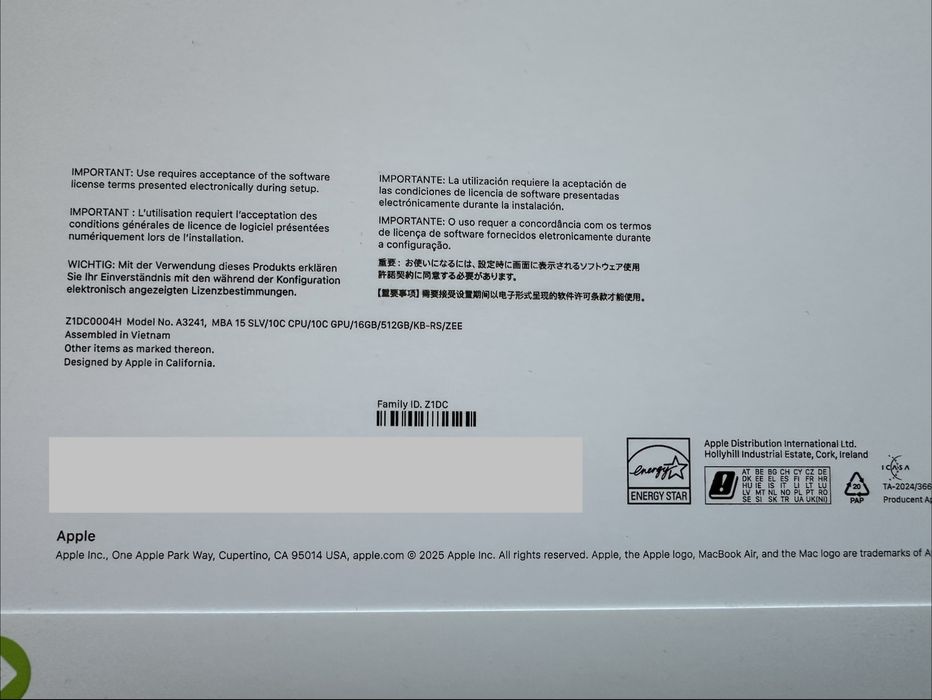 Macbook Air 15 M4 Ru/En