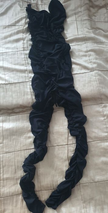 Salopetă neagră mulată Shein XS S M bodycon sexy ruched reglabilă party club elegantă