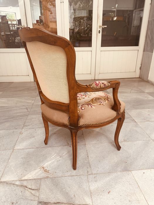 Винтидж фотьойл Louis XV (рококо) – масивно дърво, гобленова дамаска