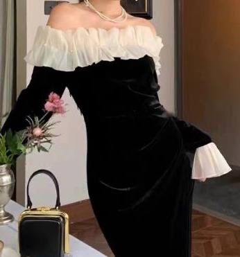 Черное бархатное платье