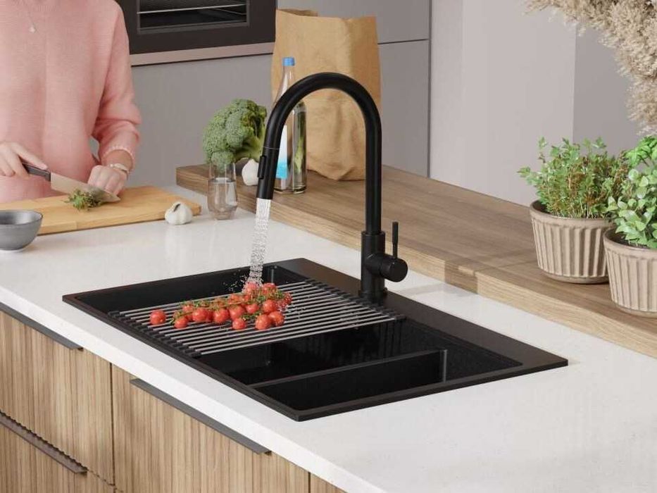 Черна кухненска гранитна мивка Осло 80 Duo Top 780x500 мм